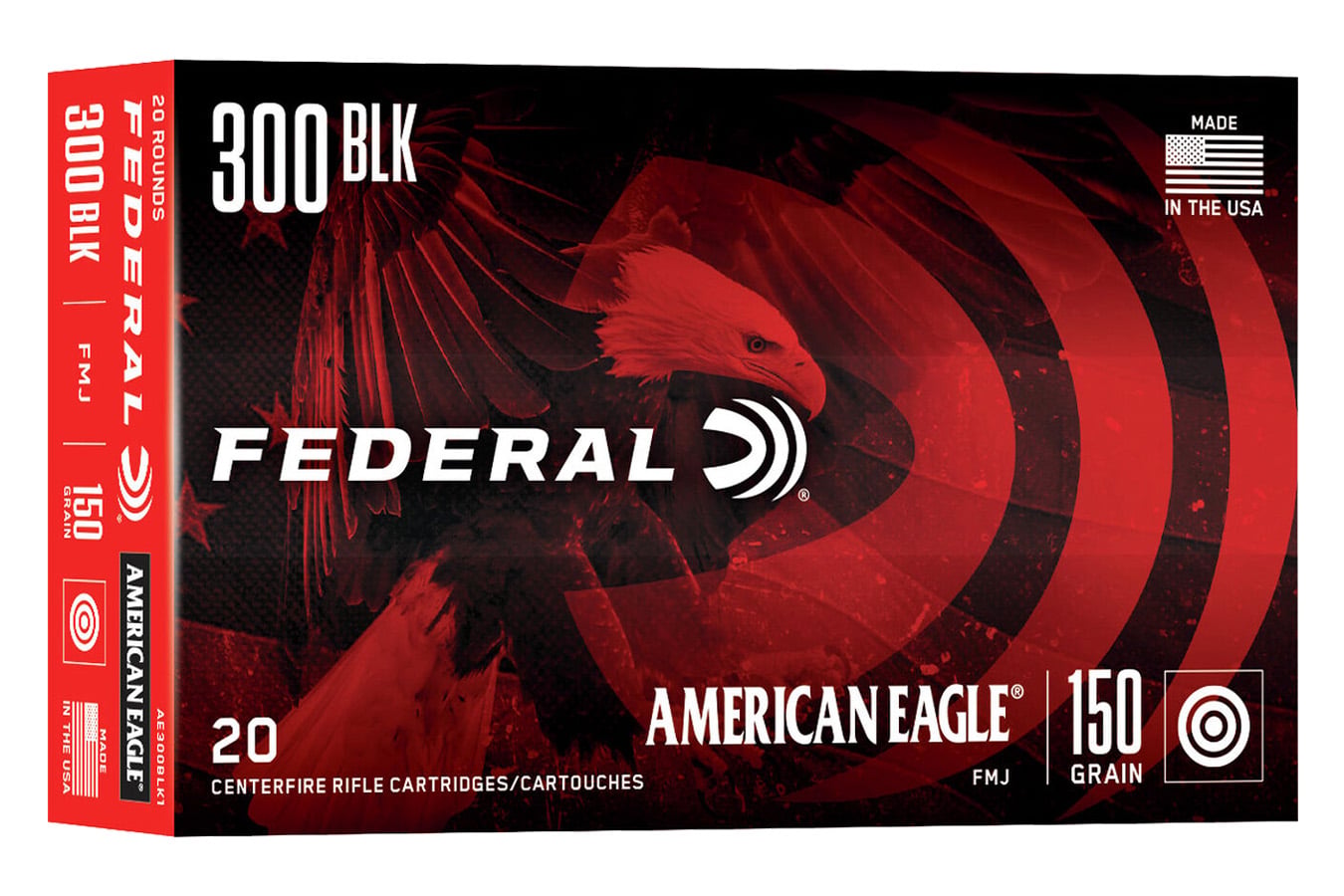 FEDERAL AMMUNITION 300 Blackout 150 gr FMJ Boat Tail American Eagle 20/Box